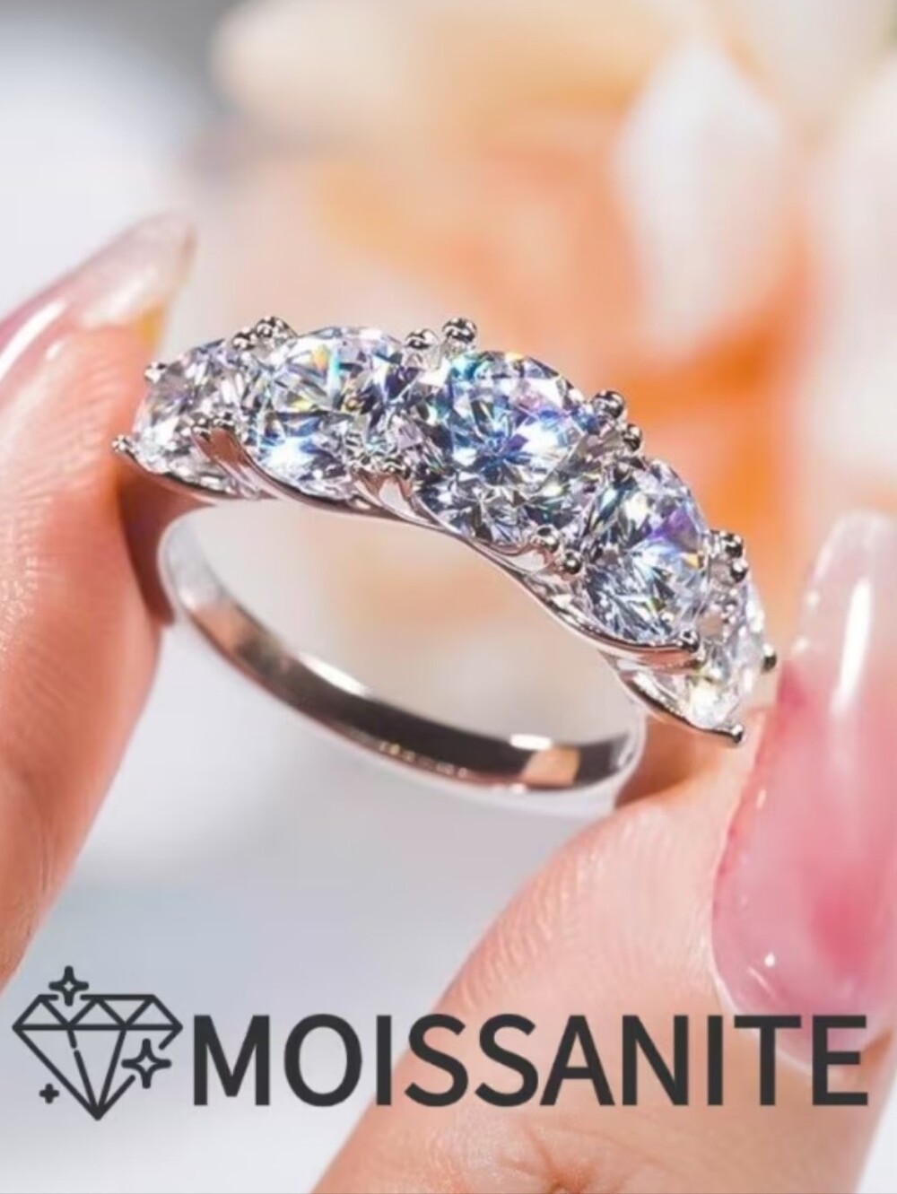 4.3 Moissanite Five Stone Anniversary Band. NWT.